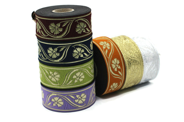 35 mm Black Floral ribbon 1.37 (inch) | Celtic Ribbon | Embroidered Clover Ribbon | Jacquard Ribbon | 35mm Wide | 35070