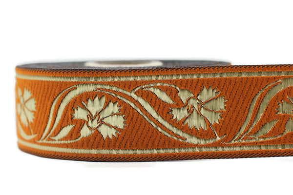 35 mm Orange Floral ribbon 1.37 (inch) | Celtic Ribbon | Embroidered Clover Ribbon | Jacquard Ribbon | 35mm Wide | 35070