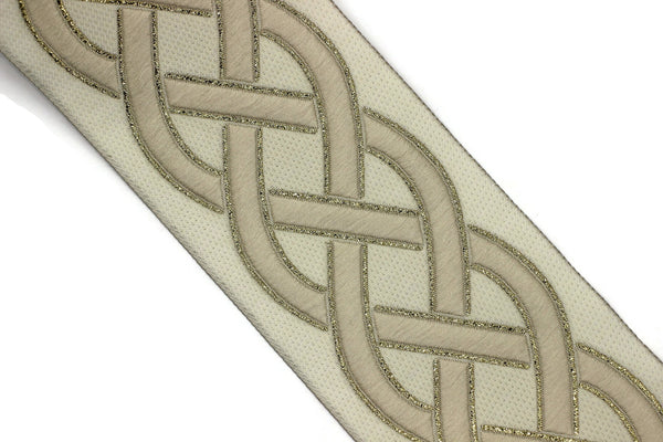 68 mm Cream Embroidered Ribbons (2.67 inc) , Jacquard Trims, Sewing Trim, drapery trim, Curtain trims, trim for drapery, 0177 V1