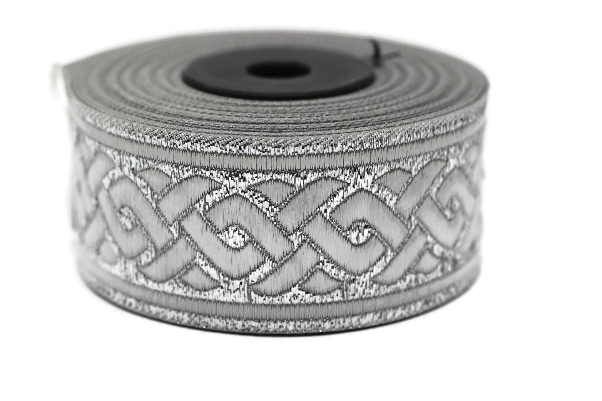 35 mm Silver Knot 1.37 (inch) | Jacquard Trim | Embroidered Woven Ribbon | Jacquard Ribbon | Sewing Trim | 35mm Wide | 35069