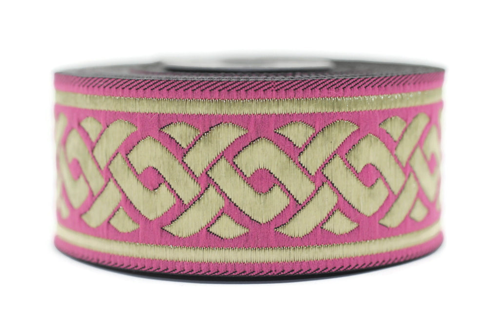 Celtic Rope Ribbon 35 mm Pink Celtic Knot 1.37 (inch) | Jacquard Trim | Embroidered Woven ...