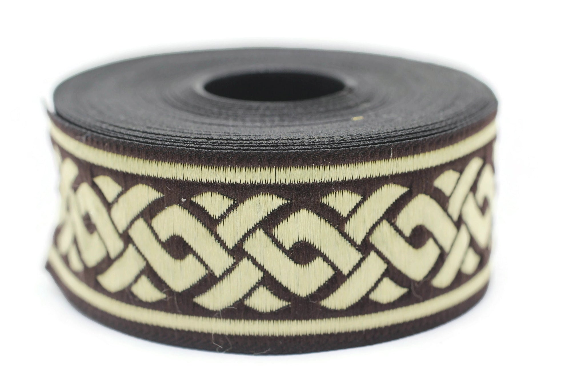35 mm Brown Celtic Knot 1.37 (inch) | Jacquard Trim | Embroidered Woven Ribbon | Jacquard Ribbon | Sewing Trim | 35mm Wide | 35069