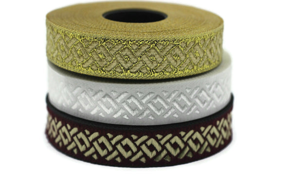 16 mm Golden Jacquard ribbons 0.62 inches, celtic knot, Jacquard trim, Sewing trim, geometric ribbon, woven ribbons, 16069
