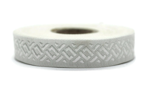 16 mm White Jacquard ribbons 0.62 inches, celtic knot, Jacquard trim, Sewing trim, geometric ribbon, woven ribbons, 16069