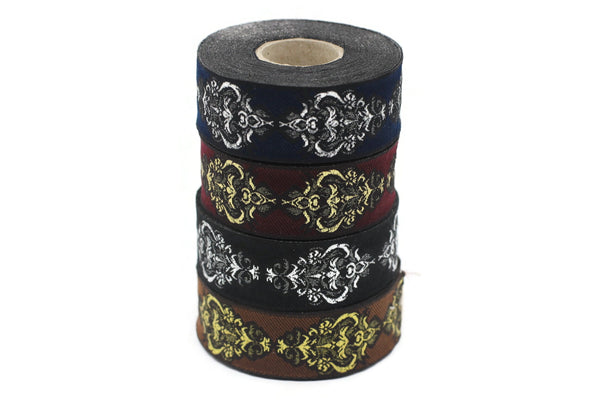 25 mm Black Authentic Jacquard Ribbons (0.98 inches) Sewing Crafts, ribbon trim,  jacquard trim, craft supplies, collar supply, trim, 25918