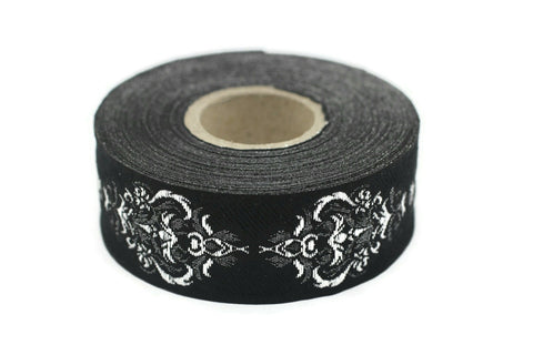 25 mm Black Authentic Jacquard Ribbons (0.98 inches) Sewing Crafts, ribbon trim,  jacquard trim, craft supplies, collar supply, trim, 25918