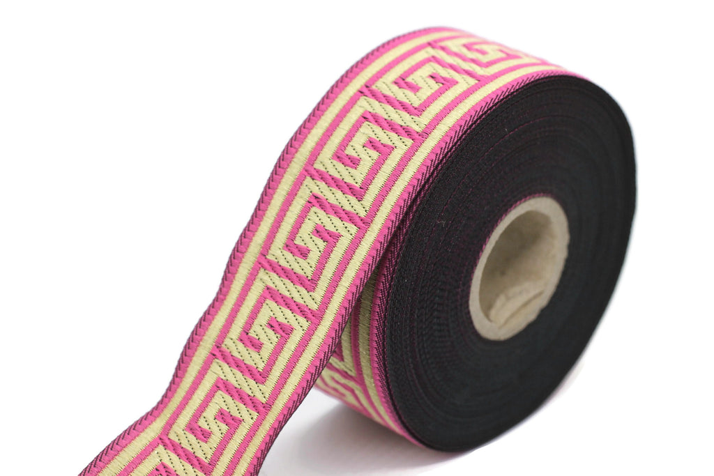 35 mm Pink Greek Key ribbons (1.37 inches), ribbon trim, otantic ribbo ...