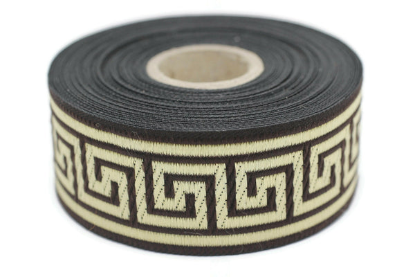 35 mm Brown Greek Key ribbons (1.37 inches), ribbon trim, otantic ribbon, jacquard ribbons, vintage trim, geometric ribbons, 35062
