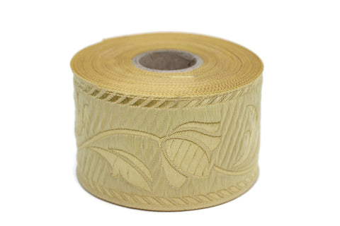 50 mm Caramel Jacquard ribbons, Tulips ribbons 1.96 inches, Jacquard trim, Sewing trims, Flower ribbons, embroidered ribbons, 50090