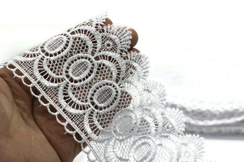 80mm 8 Meters White Bridal Guipure Lace Trim | 3.14 Inches Wide Lace Trim | Geometric Bridal Lace | French Guipure | Guipure Lace Fabric