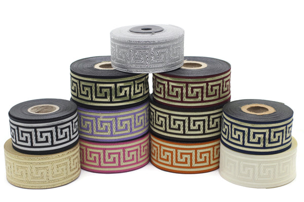 35 mm Cream Greek Key ribbons (1.37 inches), ribbon trim, otantic ribbon, jacquard ribbons, vintage trim, geometric ribbons, 35062