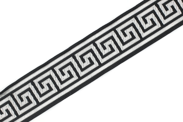 35 mm Silver Black Greek Key ribbons (1.37 inches), ribbon trim, otantic ribbon, jacquard ribbons, vintage trim, geometric ribbons, 35062