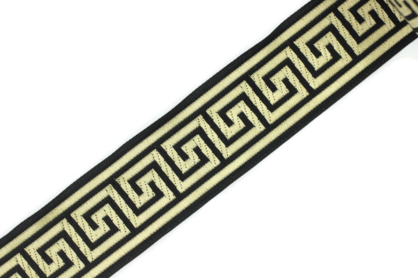 35 mm Gold Black Greek Key ribbons (1.37 inches), ribbon trim, otantic ribbon, jacquard ribbons, vintage trim, geometric ribbons, 35062