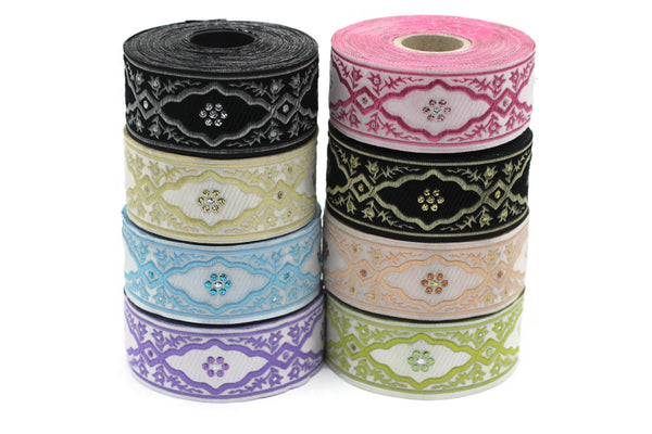 35 mm Andalusia Pink Jacquard ribbon, (1.37 inches), trim by the yard, Embroidered ribbon, Sewing trim, Scroll Jacquard trim, 35800