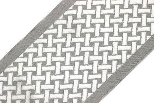100 mm Gray Embroidered Ribbons (3.93 inch), Jacquard Trims, Sewing Trim, drapery trim, Curtain trims, Jacquard Ribbons, 179 V3