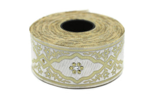 35 mm Andalusia Yellow Jacquard ribbon, (1.37 inches), trim by the yard, Embroidered ribbon, Sewing trim, Scroll Jacquard trim, 35800
