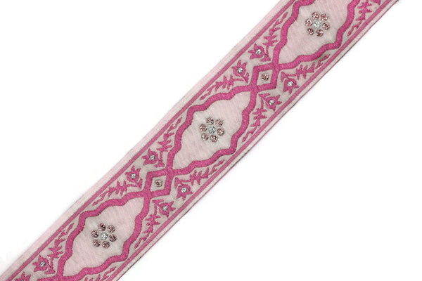 35 mm Andalusia Pink Jacquard ribbon, (1.37 inches), trim by the yard, Embroidered ribbon, Sewing trim, Scroll Jacquard trim, 35800