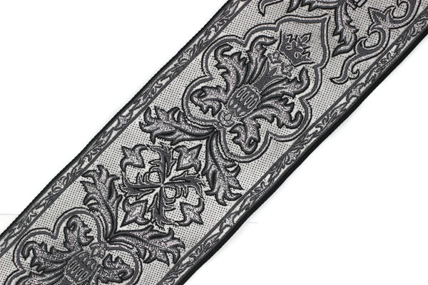 70 mm Gray Age Royal Crown Jacquard trim (2.75 inches) - Vintage Ribbon -  Decorative Craft Ribbon Sewing, Jacquard ribbon - Trim, 70054