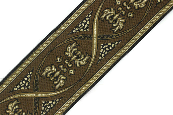 70 mm Brown Royal Jacquard trim (2.75 inches) - Vintage Ribbon - Decorative Craft Ribbon Sewing, Jacquard ribbon - Trim, 70055