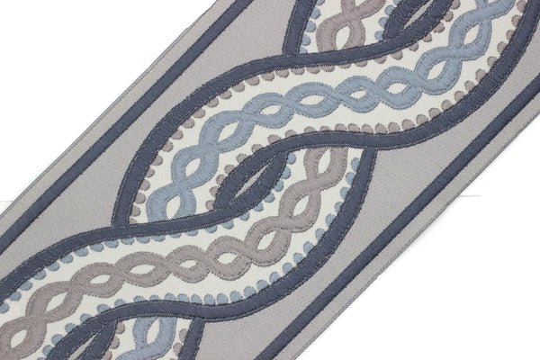 Blue and Gray Spiral Ribbon | Jacquard Ribbon | Sewing Trim | Drapery Trim | Curtain Trim | Trim For Drapery | 100mm (3.93 inch) | 138 V3