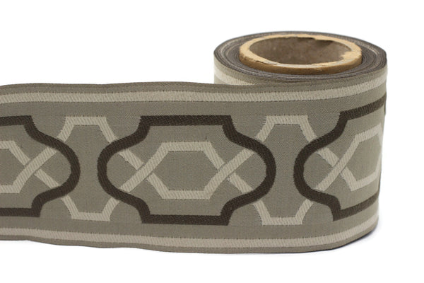 Beige- Brown 100 mm Embroidered Ribbons (3.93 inch), Jacquard Trims, Sewing Trim, drapery trim, Curtain trims, trim for drapery, 173 V7