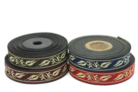 16 mm Tulips embroidered jacquard Ribbons (0.62 inches), Jacquard trim, craft supplies, collar supply, sewing trim, 16072