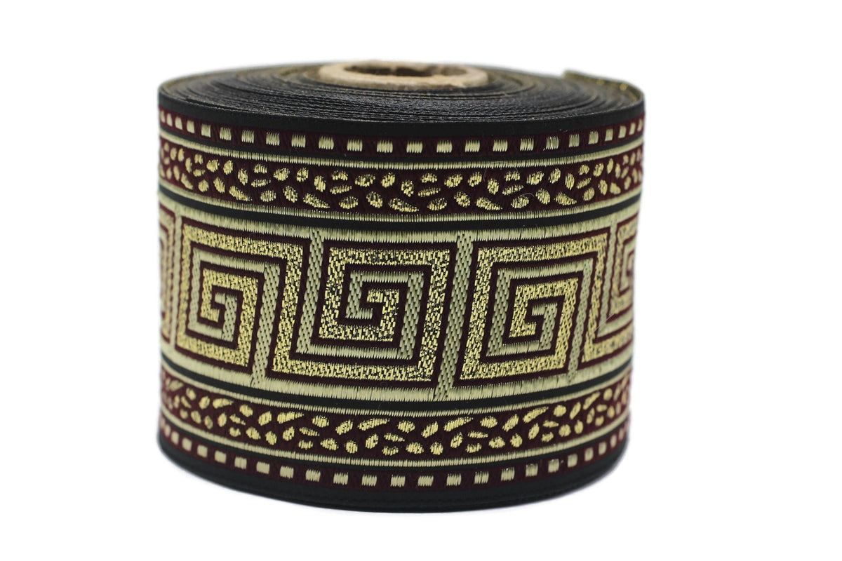 70 mm Golden Red Greek Key Jacquard Ribbon (2.75 inches), Drapery Trim ...