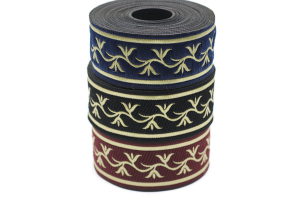 35 mm Claret Red ivy Jacquard ribbon, (1.37 inches), trim by the yard, Embroidered ribbon, Sewing trim, Scroll Jacquard trim, 35073