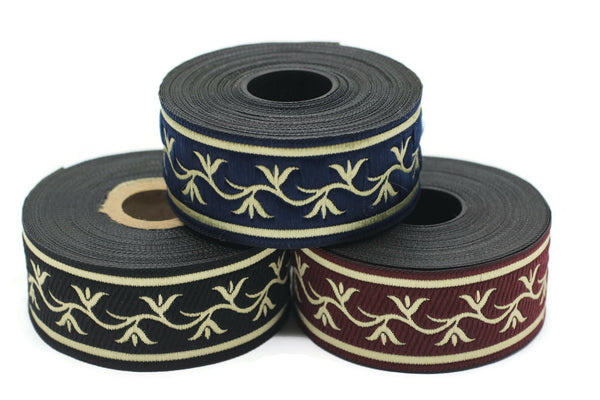 35 mm Claret Red ivy Jacquard ribbon, (1.37 inches), trim by the yard, Embroidered ribbon, Sewing trim, Scroll Jacquard trim, 35073