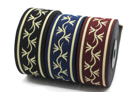 35 mm ivy Jacquard ribbon, (1.37 inches), trim by the yard, Embroidered ribbon, Sewing trim, Scroll Jacquard trim, 35073