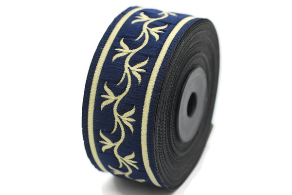 35 mm Blue ivy Jacquard ribbon, (1.37 inches), trim by the yard, Embroidered ribbon, Sewing trim, Scroll Jacquard trim, 35073