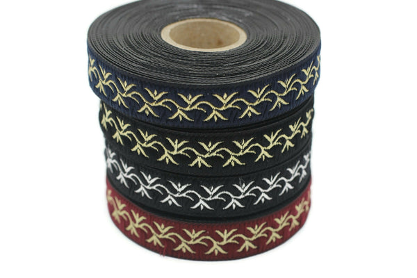16 mm ivy Jacquard ribbon, (0.62 inches), trim by the yard, Embroidered ribbon, Sewing trim, Scroll Jacquard trim, 16073