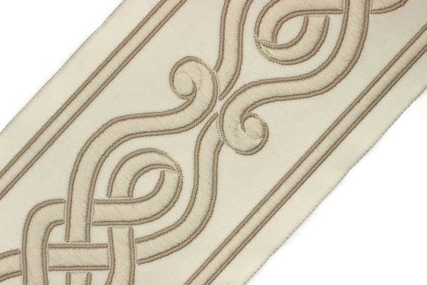 Cream 100 mm Embroidered Ribbons (3.93 inch), Jacquard Trims, Sewing Trim, Curtain trims, Jacquard Ribbons, trim for drapery, 142 V2
