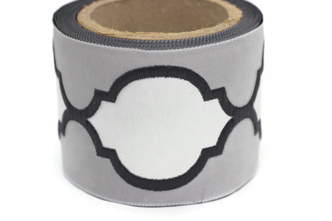 68 mm Gray Jacquard Ribbons (2.67 inch), Banding for your Drapery, Upholstery, Pillows, Home Decor, Drapery Trim Tape 186 V2