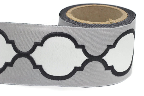 68 mm Gray Jacquard Ribbons (2.67 inch), Banding for your Drapery, Upholstery, Pillows, Home Decor, Drapery Trim Tape 186 V2