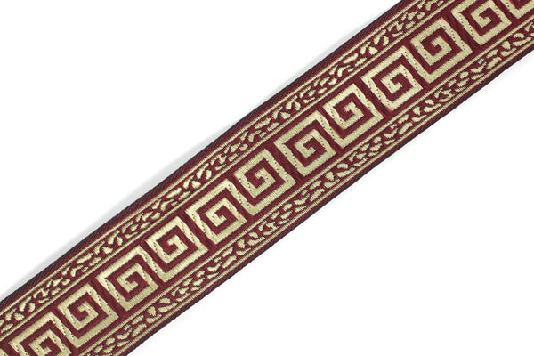 35 mm Red/Gold Greek Key ribbons (1.37 inches), ribbon trims, jacquard ribbons, fabric ribbons, vintage trim, geometric ribbons, 35060