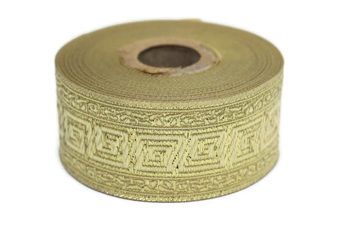 35 mm Golden Greek Key ribbons (1.37 inches), ribbon trims, jacquard ribbons, fabric ribbons, vintage trim, geometric ribbons, 35060