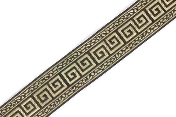 35 mm Brown/Gold Greek Key ribbons (1.37 inches), ribbon trims, jacquard ribbons, fabric ribbons, vintage trim, geometric ribbons, 35060