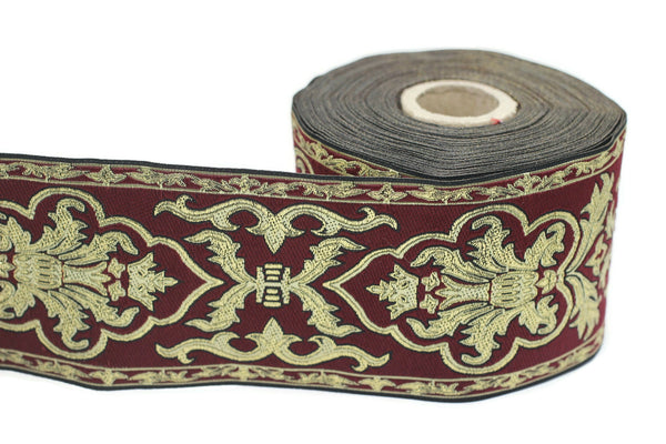 70 mm Red Age Royal Crown Jacquard trim (2.75 inches) - Vintage Ribbon -  Decorative Craft Ribbon Sewing, Jacquard ribbon - Trim, 70054