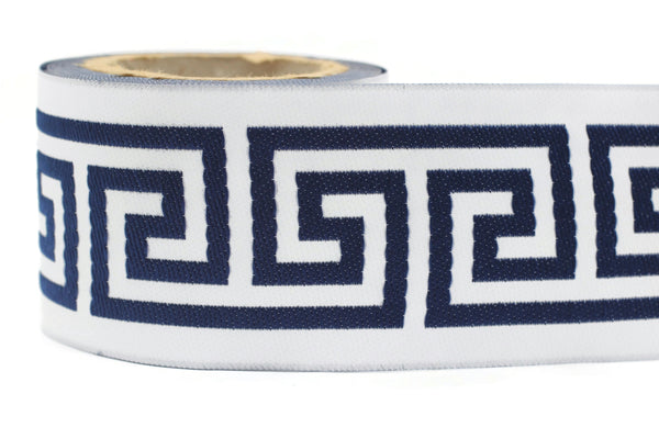 68 mm Blue Greek Key Ribbon Trim (2.67 inch), Jacquard Trims for your Drapes, Curtains, Drapery Banding, Drapery Trim Tape V16 176
