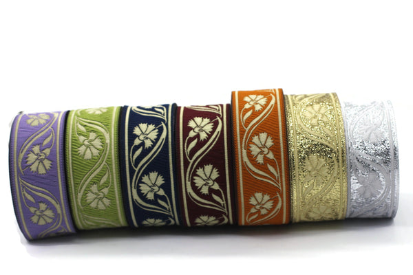35 mm Gold Floral ribbon 1.37 (inch) | Celtic Ribbon | Embroidered Clover Ribbon | Jacquard Ribbon | 35mm Wide | 35070