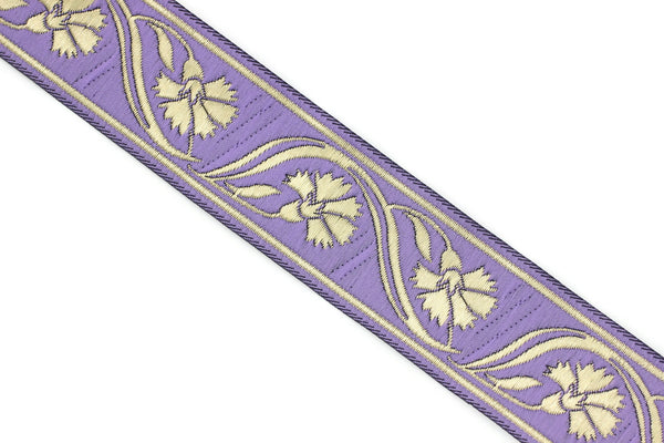 35 mm Lilac Floral ribbon 1.37 (inch) | Celtic Ribbon | Embroidered Clover Ribbon | Jacquard Ribbon | 35mm Wide | 35070