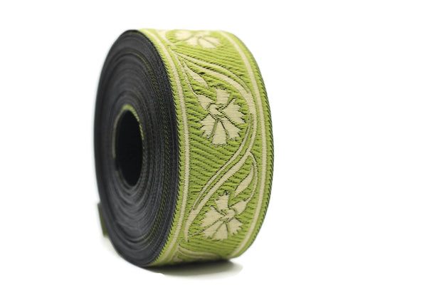 35 mm Green Floral ribbon 1.37 (inch) | Celtic Ribbon | Embroidered Clover Ribbon | Jacquard Ribbon | 35mm Wide | 35070