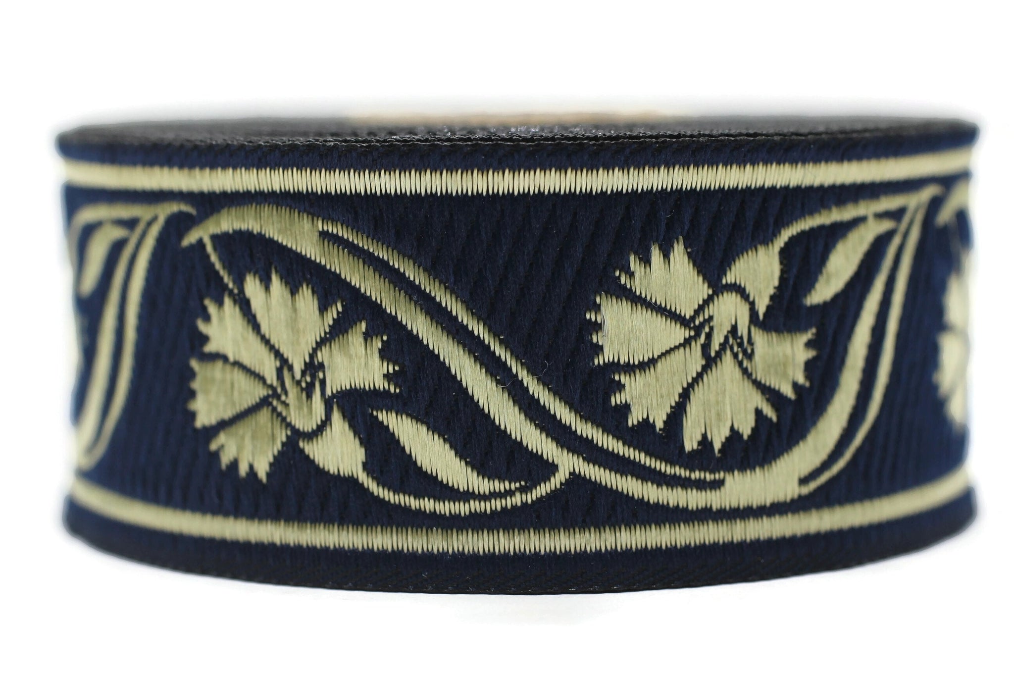 35 mm Blue Floral ribbon 1.37 (inch) | Celtic Ribbon | Embroidered Clover Ribbon | Jacquard Ribbon | 35mm Wide | 35070