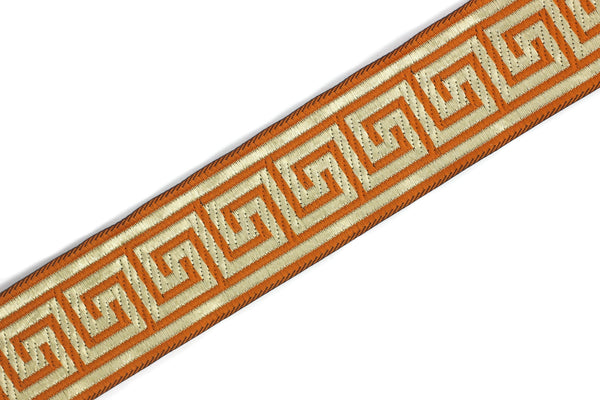 35 mm Orange Greek Key ribbons (1.37 inches), ribbon trim, otantic ribbon, jacquard ribbons, vintage trim, geometric ribbons, 35062