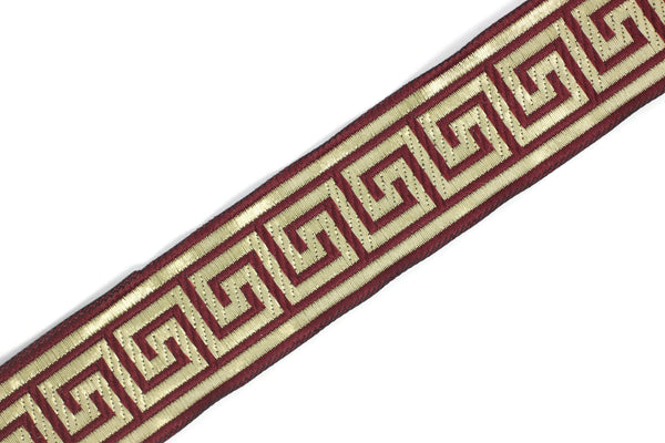 35 mm Claret Red Greek Key ribbons (1.37 inches), ribbon trim, otantic ribbon, jacquard ribbons, vintage trim, geometric ribbons, 35062