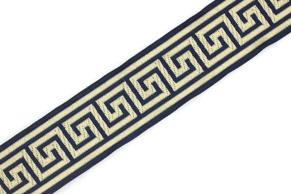 35 mm Blue Greek Key ribbons (1.37 inches), ribbon trim, otantic ribbon, jacquard ribbons, vintage trim, geometric ribbons, 35062