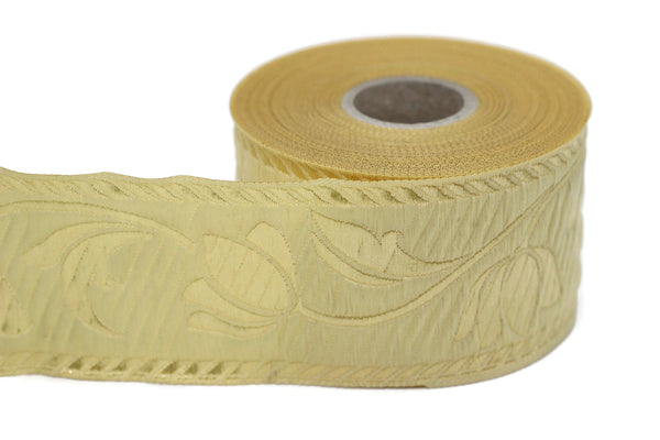 50 mm Caramel Jacquard ribbons, Tulips ribbons 1.96 inches, Jacquard trim, Sewing trims, Flower ribbons, embroidered ribbons, 50090