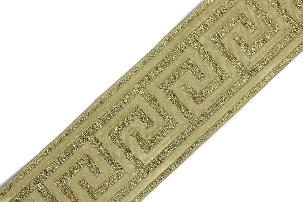 50 mm Golden Greek key ribbon, Jacquard trims (1.96 inches), vintage ribbons, Decorative ribbons, Sewing trim, Jacquard ribbons, 50062