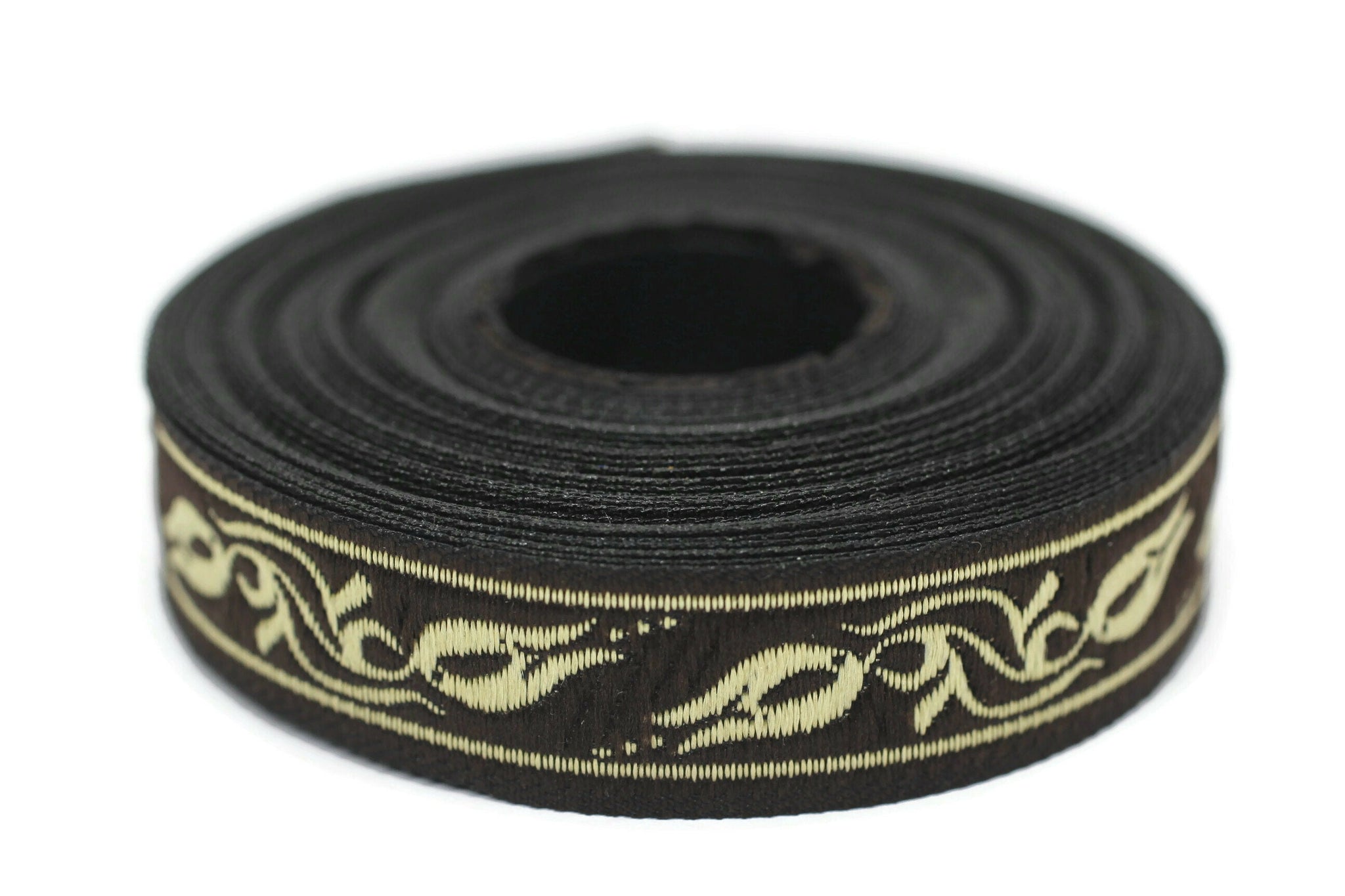 16 mm Brown Tulips embroidered jacquard Ribbons (0.62 inches), Jacquard trim, craft supplies, collar supply, sewing trim, 16072